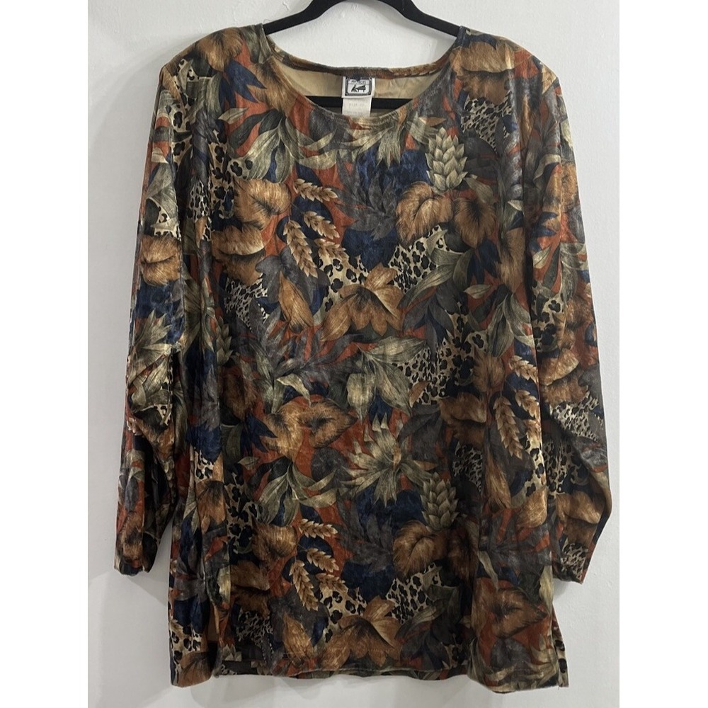 VTG My Pieces Womens 3X Velvet Top Leopard Floral Animal Print Whimsigoth 80s